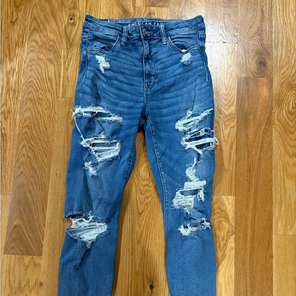 American Eagle Outfitters Ripped Blue Skinny Jeans 8 Regular